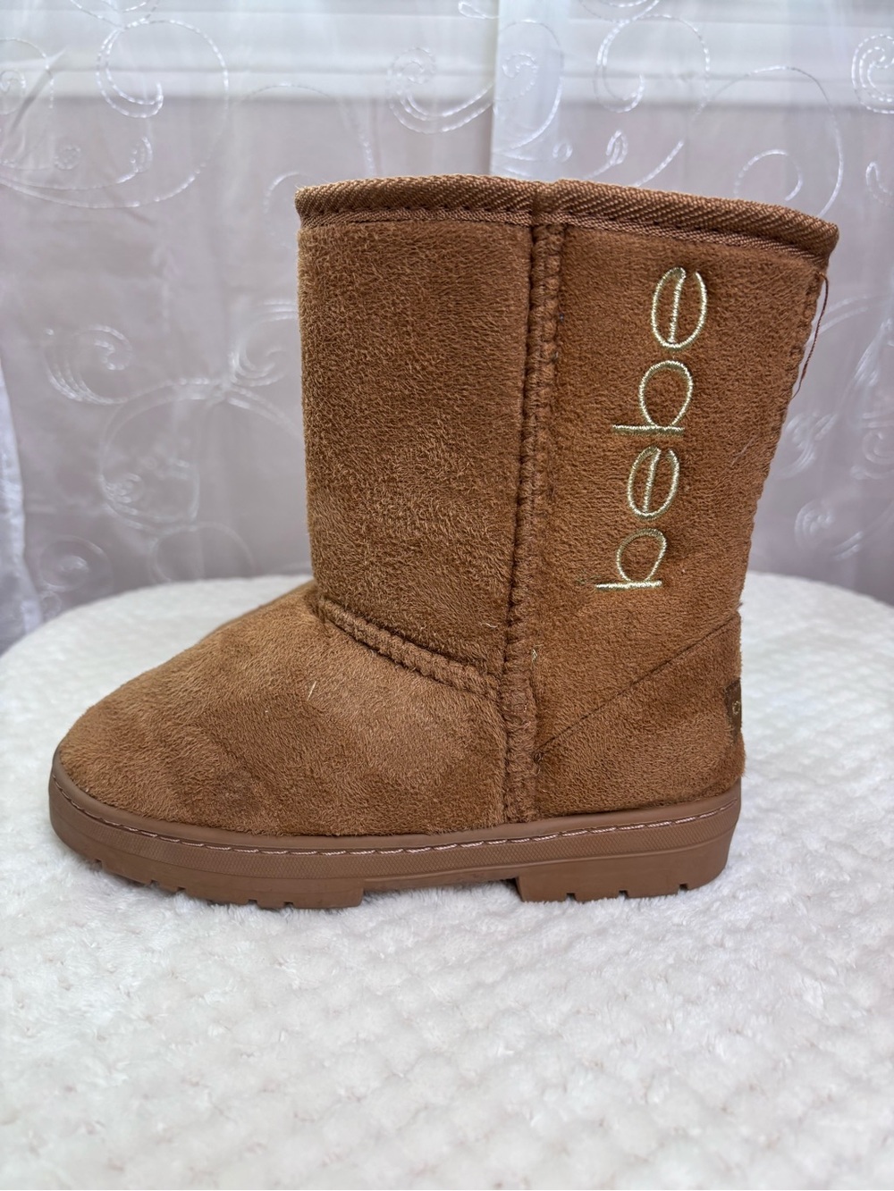 Bebe Girls Brown Microsuede Faux Fur Lined Boots, size 2